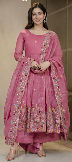 Pink and Majenta color Salwar Kameez in Georgette fabric with Sequence, Thread work