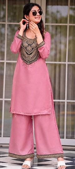 Pink and Majenta color Salwar Kameez in Chiffon fabric with Embroidered, Sequence work