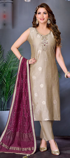 Purple and Violet color Salwar Kameez in Silk fabric with Mirror, Thread, Weaving, Zardozi work