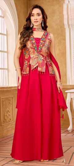 Red and Maroon color Salwar Kameez in Silk fabric with Cut Dana, Sequence, Thread work