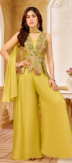 Gold color Salwar Kameez in Silk fabric with Cut Dana, Sequence, Thread work