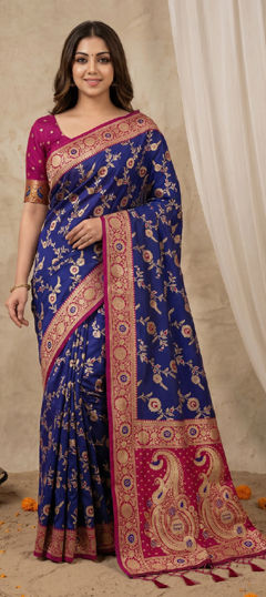 Blue color Saree in Banarasi Silk fabric with Weaving, Zari work