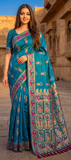 Blue color Saree in Silk fabric with Weaving, Zari work