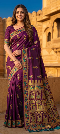 Purple and Violet color Saree in Silk fabric with Weaving, Zari work