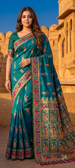 Blue color Saree in Silk fabric with Weaving, Zari work