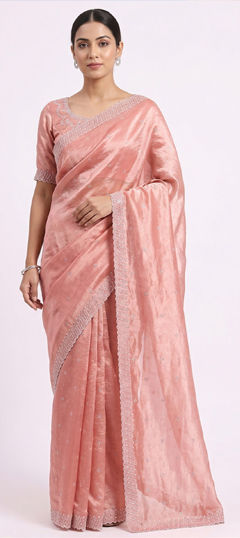 Pink and Majenta color Saree in Art Silk fabric with Stone, Zircon work