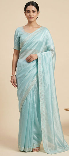 Blue color Saree in Art Silk fabric with Stone, Zircon work