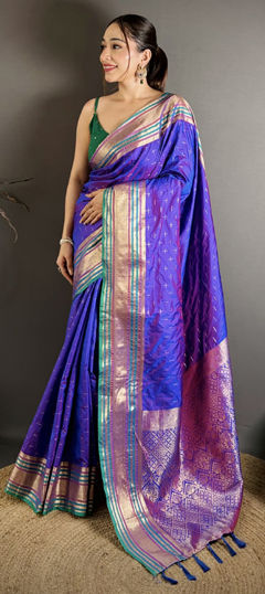 Blue color Saree in Silk fabric with Weaving work