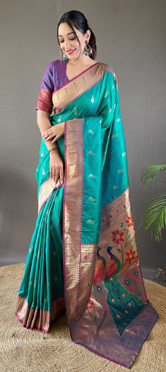 Blue color Saree in Silk fabric with Weaving work