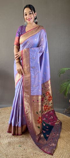 Purple and Violet color Saree in Silk fabric with Weaving work