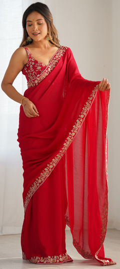 Pink and Majenta color Saree in Silk fabric with Embroidered, Sequence work