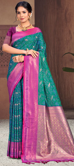 Blue color Saree in Silk fabric with Weaving work