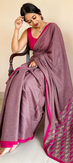 Black and Grey color Saree in Cotton Flex fabric with Weaving work