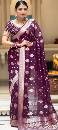 Purple and Violet color Saree in Georgette fabric with Weaving work