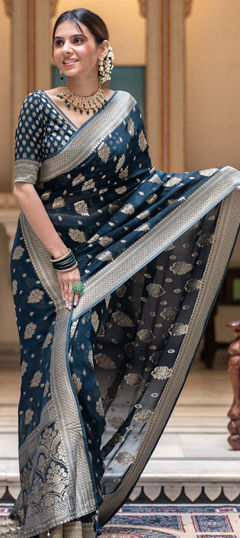 Blue color Saree in Georgette fabric with Weaving work