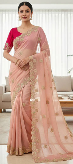 Pink and Majenta color Saree in Chiffon fabric with Embroidered, Sequence work