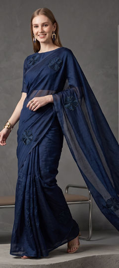 Blue color Saree in Georgette fabric with Embroidered, Sequence work