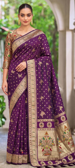 Purple and Violet color Saree in Silk fabric with Weaving work