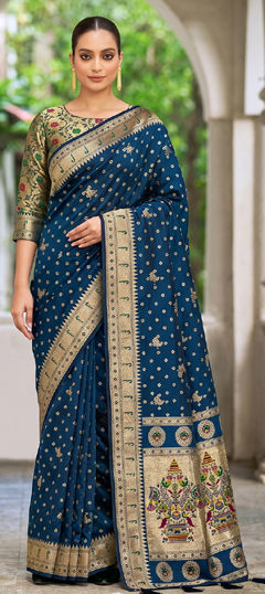 Blue color Saree in Silk fabric with Weaving work