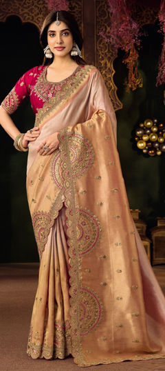 Pink and Majenta color Saree in Silk fabric with Embroidered, Mirror, Sequence, Zari work