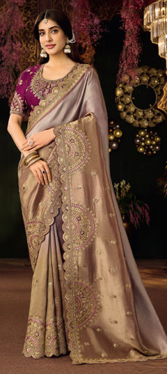 Blue color Saree in Silk fabric with Embroidered, Mirror, Sequence, Zari work