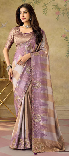 Purple and Violet color Saree in Silk fabric with Embroidered, Sequence, Thread, Zari work