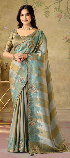 Blue color Saree in Silk fabric with Embroidered, Sequence, Thread, Zari work