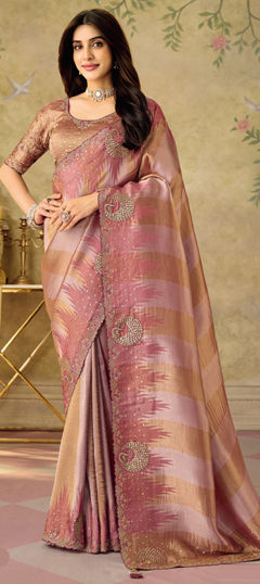 Pink and Majenta color Saree in Silk fabric with Embroidered, Sequence, Thread, Zari work