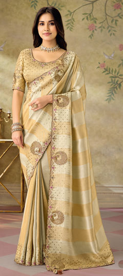 White and Off White color Saree in Silk fabric with Embroidered, Sequence, Thread, Zari work