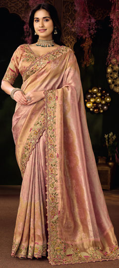 Pink and Majenta color Saree in Silk fabric with Embroidered, Sequence, Thread work