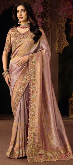Pink and Majenta color Saree in Silk fabric with Embroidered, Sequence, Thread work