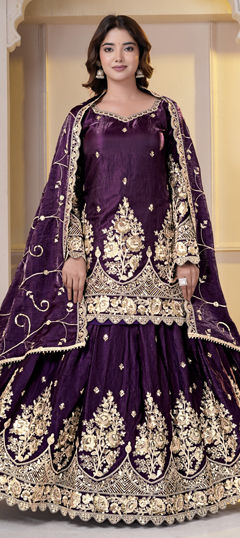Purple and Violet color Long Lehenga Choli in Silk fabric with Embroidered, Sequence work