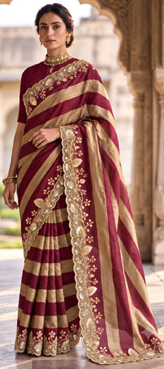 Black and Grey, Red and Maroon color Saree in Silk fabric with Embroidered, Sequence work