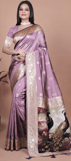 Purple and Violet color Saree in Banarasi Silk fabric with Weaving work