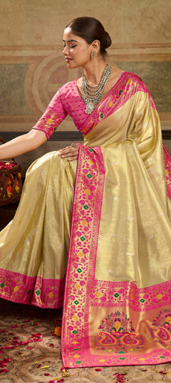 White and Off White color Saree in Tissue fabric with Weaving, Zari work