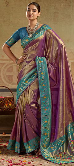 Purple and Violet color Saree in Tissue fabric with Weaving, Zari work