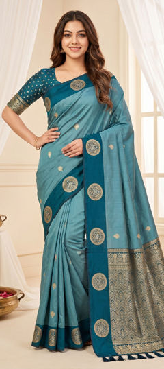 Blue color Saree in Silk fabric with Weaving, Zari work