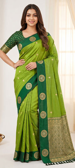 Green color Saree in Silk fabric with Weaving, Zari work