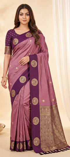 Purple and Violet color Saree in Silk fabric with Weaving, Zari work