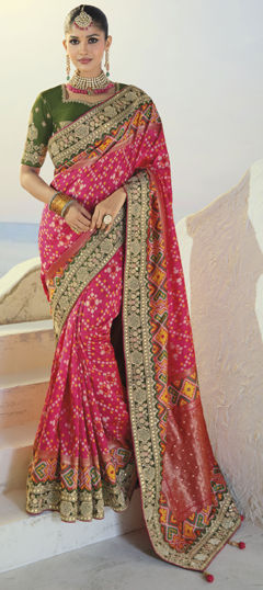 Pink and Majenta color Saree in Patola Silk fabric with Cut Dana, Embroidered, Mirror, Moti, Resham, Sequence, Zari work