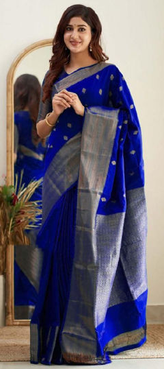 Blue color Saree in Silk fabric with Weaving work