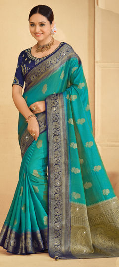 Blue color Saree in Silk fabric with Weaving, Zircon work