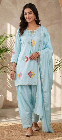 Blue color Salwar Kameez in Crepe Silk fabric with Embroidered, Sequence work