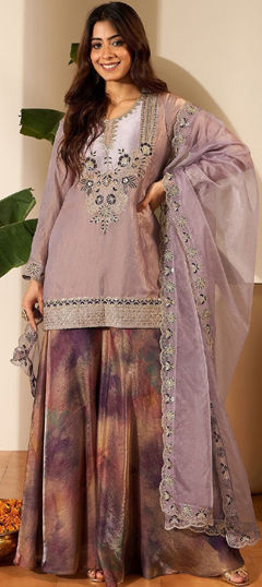 Purple and Violet color Salwar Kameez in Chinon Silk fabric with Embroidered work