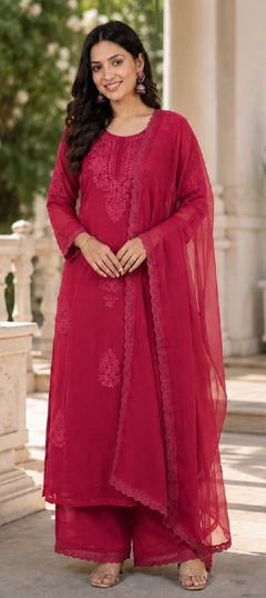 Pink and Majenta color Salwar Kameez in Georgette fabric with Embroidered work