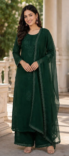 Green color Salwar Kameez in Georgette fabric with Embroidered work
