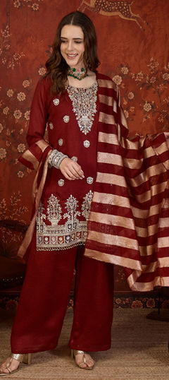 Purple and Violet color Salwar Kameez in Silk fabric with Embroidered work