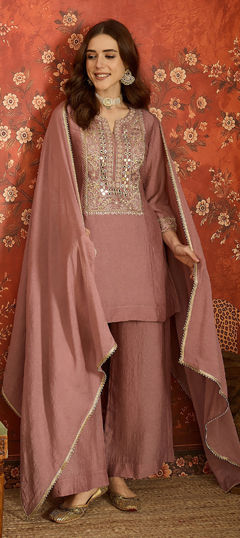 Pink and Majenta color Salwar Kameez in Silk fabric with Embroidered, Thread, Zari work