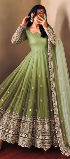 Green color Salwar Kameez in Georgette fabric with Embroidered, Sequence work