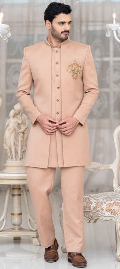 Orange, Pink and Majenta color IndoWestern Dress in Viscose fabric with Bugle Beads, Sequence, Thread work